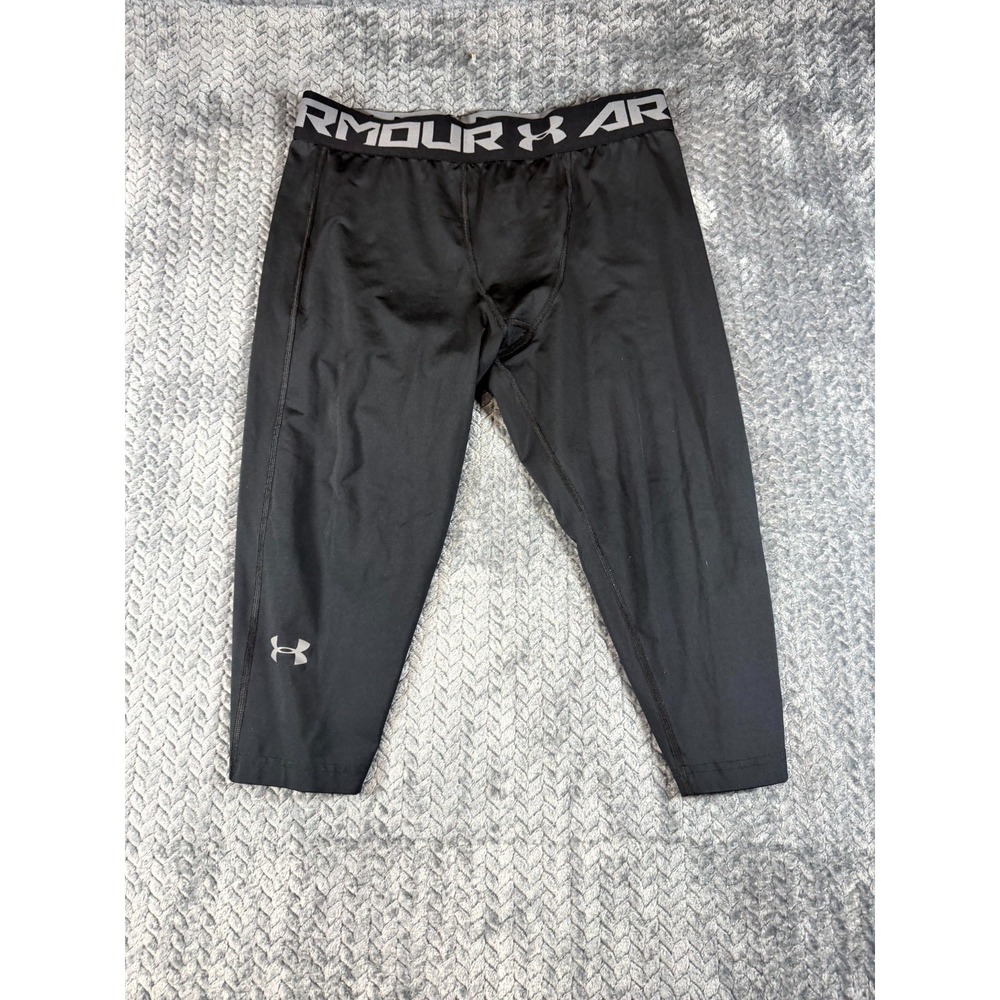 Under Armour Compression Cropped Leggings Mens 2XL Black Mid Rise Elastic Waist